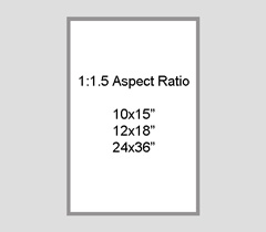 An aspect ratio of 1:1.5 is equivalent to picture sizes of 10x15 and 24x36