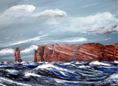 Ocean and cliff acrylic painting, artist unknown