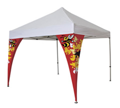 A canopy banner offers advertising as well as shade at outdoor events