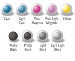 The individual color cartridges used in an Epson inkjet printer 