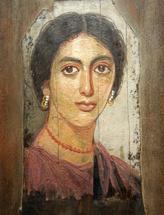 A Fayum Mummy Portrait in encaustic from 2nd century C.E.