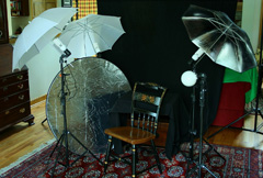 A home photography studio with a variety of equipment