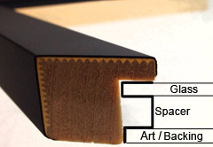 An S-Shaped spacer such as FrameSpace clips on the glass