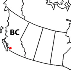 The location of Vancouver in British Columbia, Canada