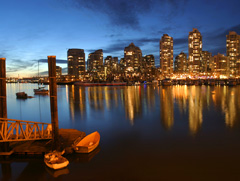 The Vancouver harbour and skyline at night