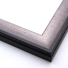 This contemporary frame features a deep scoop profile the fades from matte black at the outer edge to brushed silver foil.  The smooth face makes this modern frame striking but not overpowering.

1.75 " width: ideal for medium- to large-size images.  Frame a bold black and white photograph, or take advantage of the lightening shade to draw attention to an oil or acrylic painting or print.