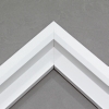 Unique geometric 1 " floater. The face of this molding features an off center peak which gives it a unique contrast in the right lighting.  This frame comes in Matte White with a dull satin finish.